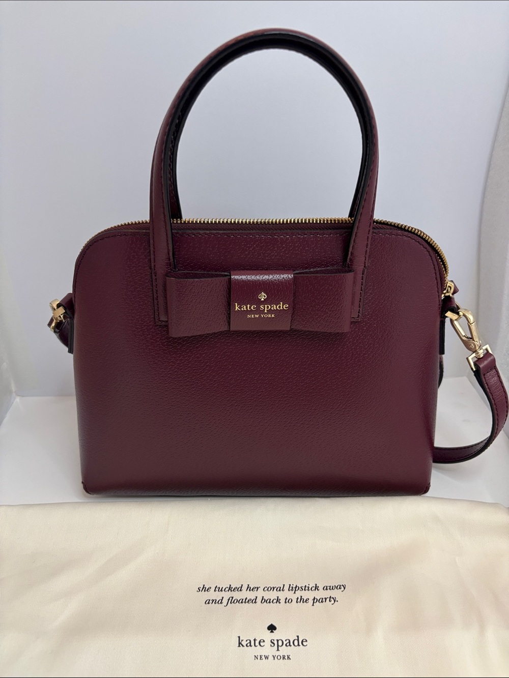 kate spade Wine Leather Bow Satchel with Gold Hardware